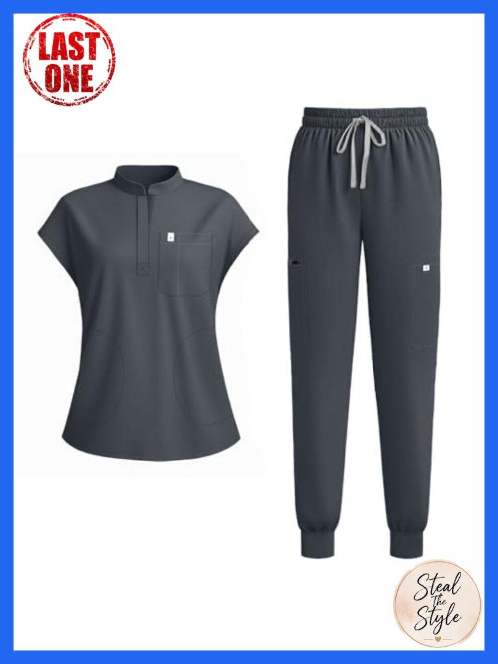 Women's Scrub Set Stand Collar Top Jogger Pants 11 Pockets Stretch